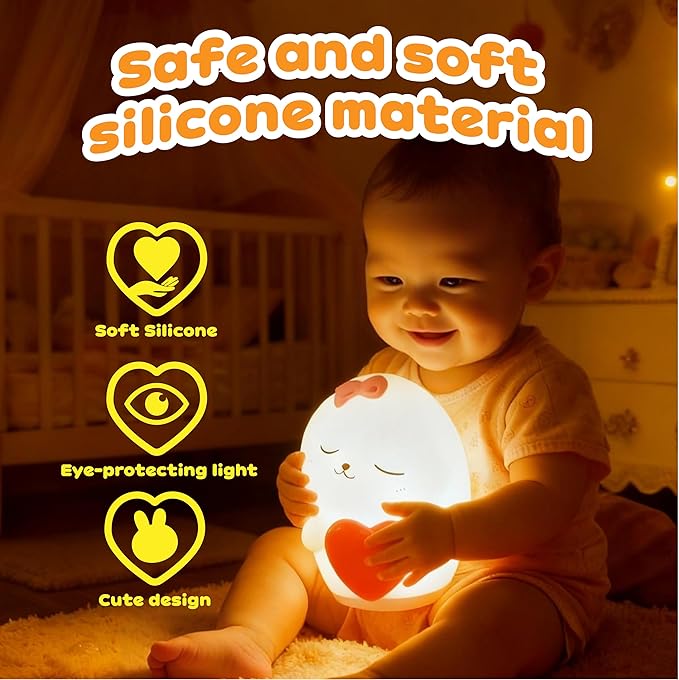 Big Face Rabbit Silicone Night Light, Touch-Controlled Squishy Light Up Animal - Image 4
