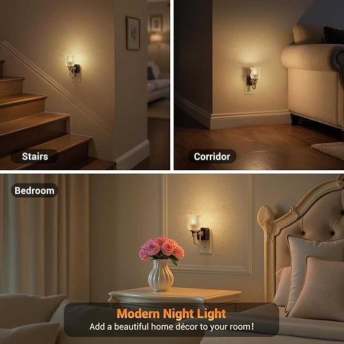 JandCase Night Light, 2 Pack Glass Night Lights Plug into Wall, Dimmble Floral - Image 6