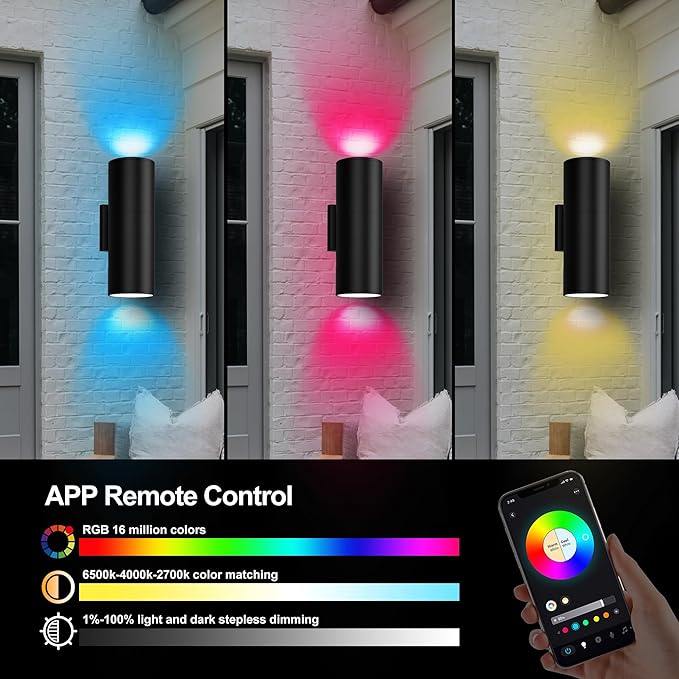 Smart RGBCW Up and Down Outdoor Wall Lights 120W, Dual Beam LED Wall Sconce - Image 2