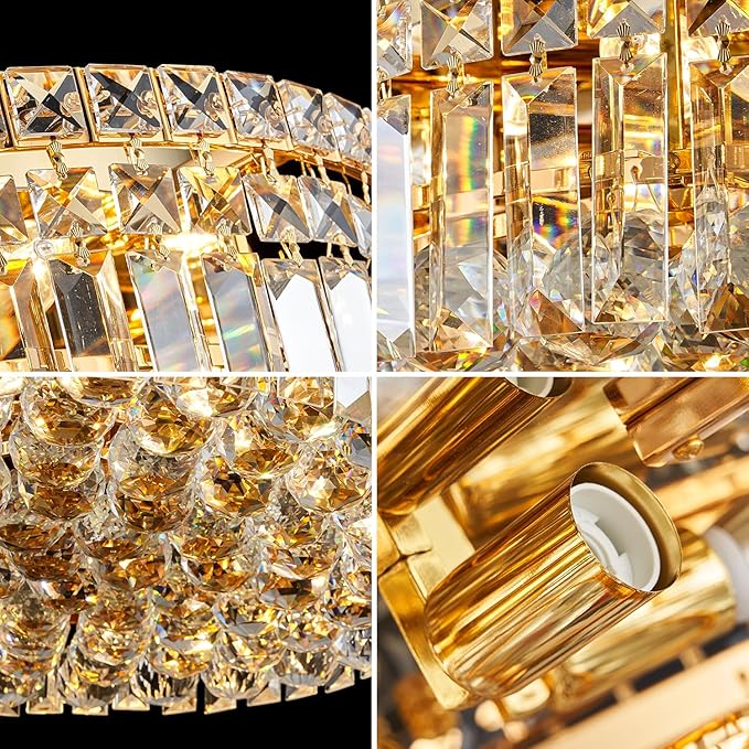 6-Lights Gold Crystal Flush Mount Chandelier Light Fixture K9 Crystals Modern - Image 5