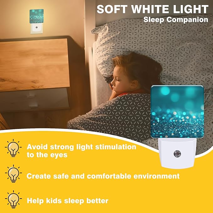 Night Light Teal and Turquoise Sparkle Night Lights Plug into Wall Smart Dusk - Image 3