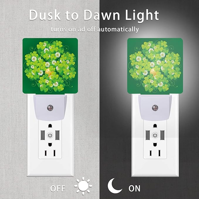 St Patrick's Day Night Light, Happy Green Clover Night Lights Plug into Wall - Image 3