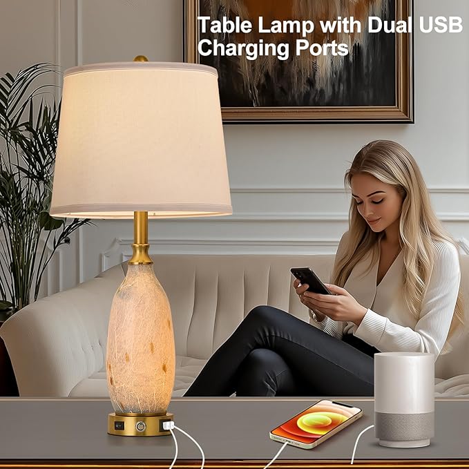 AIDENOEY 26" Modern Art Glass Table & Bedside Lamp, Stepless Dimmable Base + - Image 4