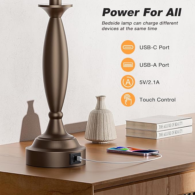 Seealle White Brown Lamps for Bedrooms Set of 2 - Image 5