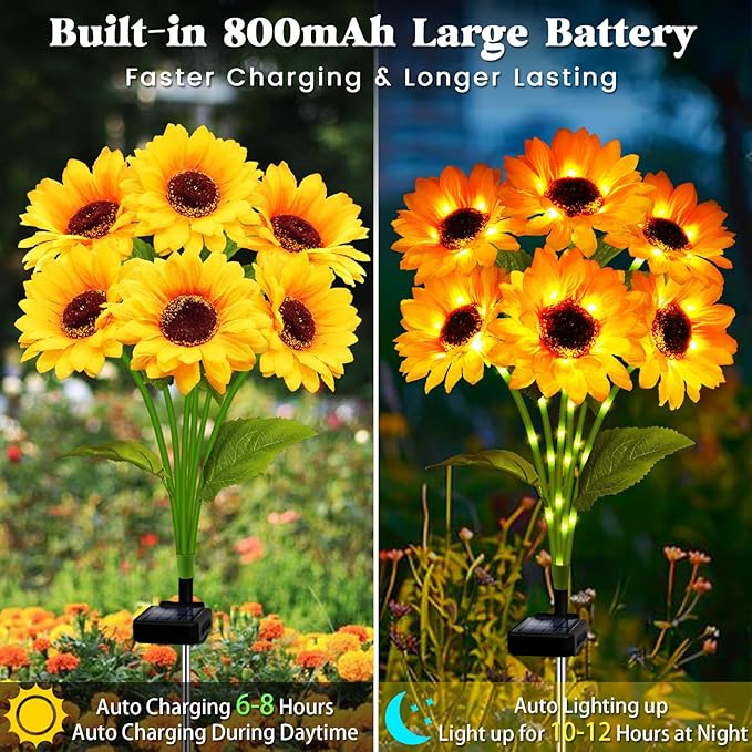 Solar Garden Lights Outdoor, 6 Pack Sunflower Lights - Image 3