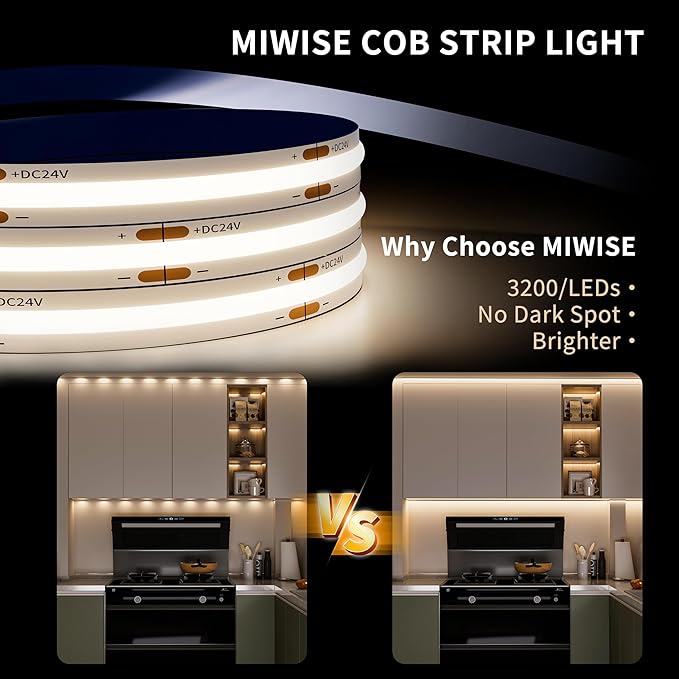 MIWISE COB LED Strip Light 32.8ft/10m, CRI 90+ Natural White 4000K High Lumen - Image 2