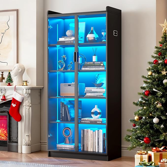 Display Cabinet with Glass Doors and Shelves, 5 Tier Display Case by CraftYourIdealHomeLife