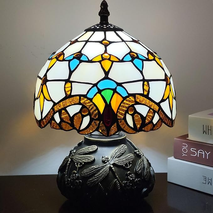 Tiffany Table Lamp 3-Way Stained Glass Style Bedside Reading Lamp Village - Image 5