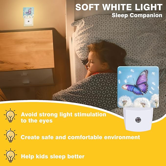 Flying Butterfly with Dandelion Night Light, Plug-in Nightlight with Dusk to - Image 3