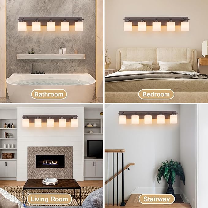 5 Light Modern Bathroom Light Fixtures Over Mirror, Bronze Finish Vanity Lights - Image 6