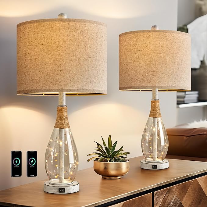 OYEARS 23" Table Lamps for Living Room Set of 2 Bedside Lamps for Night Stands - Image 2
