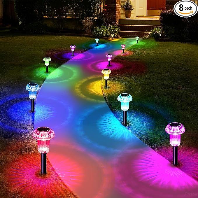 Solar Lights Outdoor Pathway Waterproof 8 Pack Color Changing LED Acrylic by Priddop