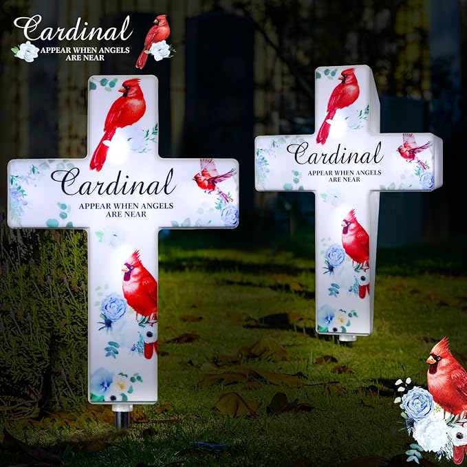Yousoontic Cardinal Grave Solar Cross Lights Outdoor Memorial Garden Stake - Image 3