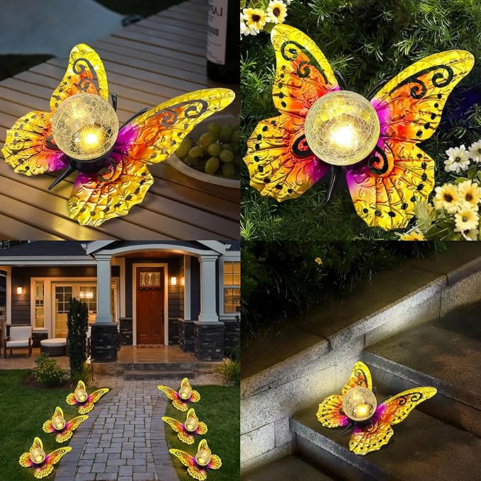 Solar Lights Outdoor Garden Butterfly Decor, Metal Butterfly Statue Decoration - Image 6