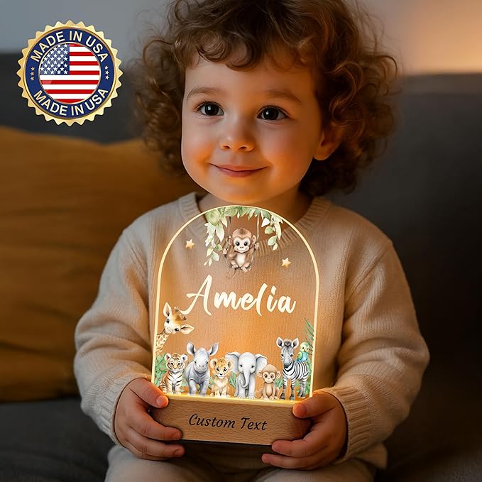 Personalized Baby Gifts for Kids Boys Girls, Custom Name LED Lamp, Safari - Image 2