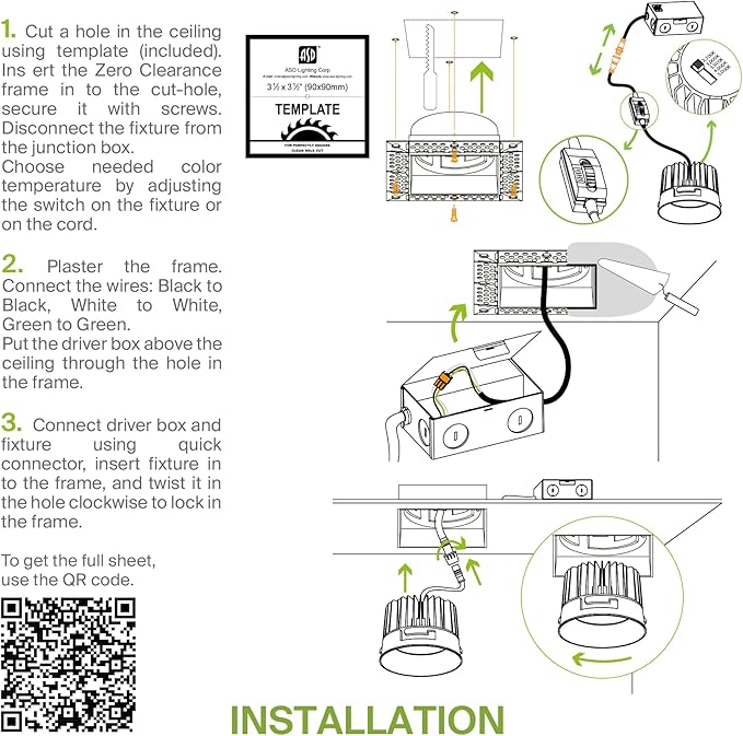 ASD Trimless 3 Inch LED Recessed Lighting, 12W 120V Commercial Square Downlight - Image 7