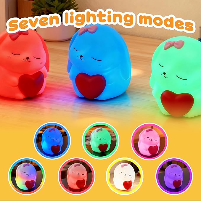 Big Face Rabbit Silicone Night Light, Touch-Controlled Squishy Light Up Animal - Image 2