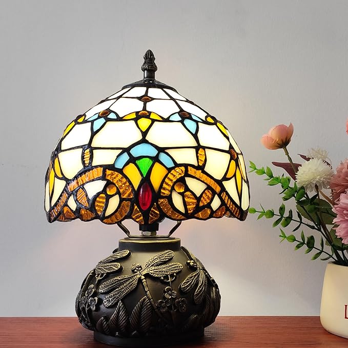 Tiffany Table Lamp 3-Way Stained Glass Style Bedside Reading Lamp Village - Image 2
