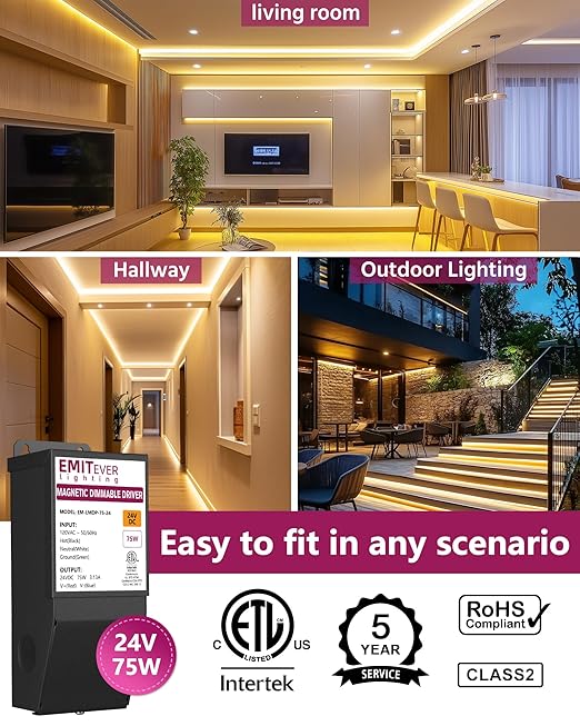 EMITEVER 75W Magnetic Dimmable LED Drvier, 24V Transformer Magnetic Power - Image 6