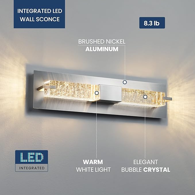 WOSHITU LED Wall Sconce Light: 19 Inch Nickel Modern Sconces Wall Lighting - Image 4
