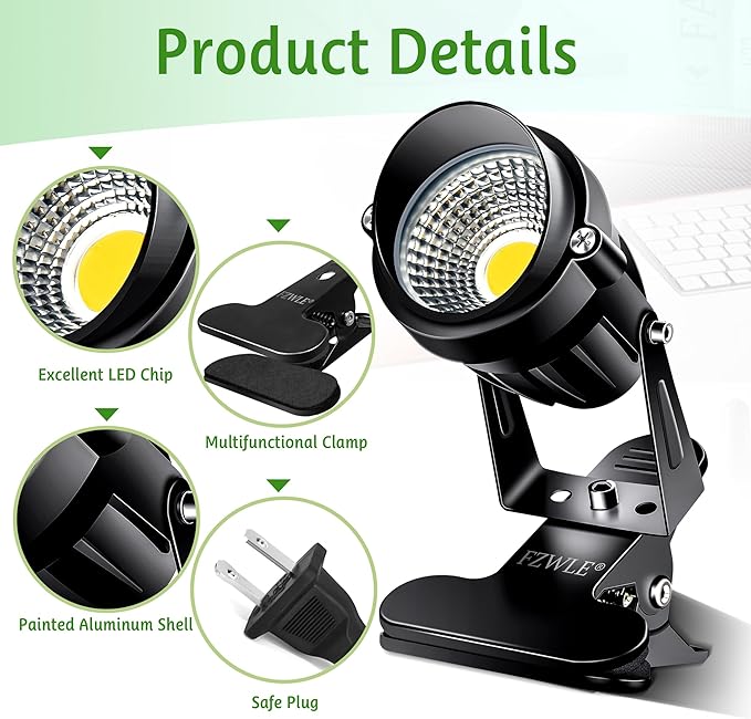 Spot Lights Clamp Indoor Spotlights, 7W Clip on Lights Daylight White Uplights - Image 4