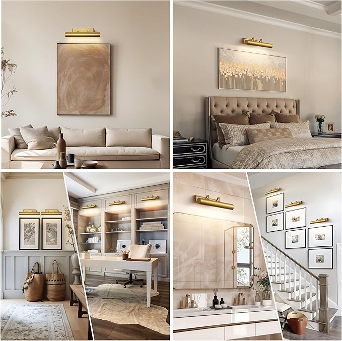 AUDOSY18 Brass Picture Light, 270° Rotatable Gold Wall Sconce Hardwired - Image 9