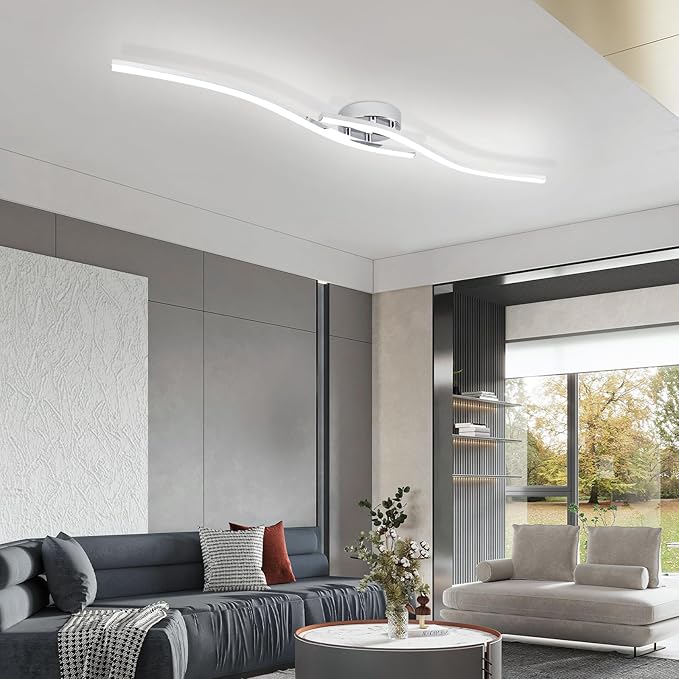 39.37Inch Linear Ceiling Light 6000K Chrome Modern Ceiling Light Fixture 28W - Image 4