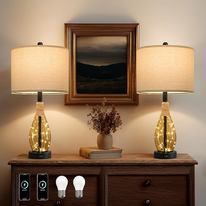 OYEARS 23" Table Lamps for Living Room Set of 2 Bedside Lamps for Night Stands by OYEARS