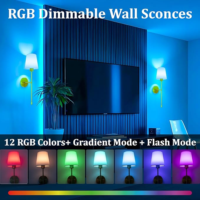 Battery Operated Wall Sconce Set of 2, 15 Colors Rechargeable Wall Lights - Image 4