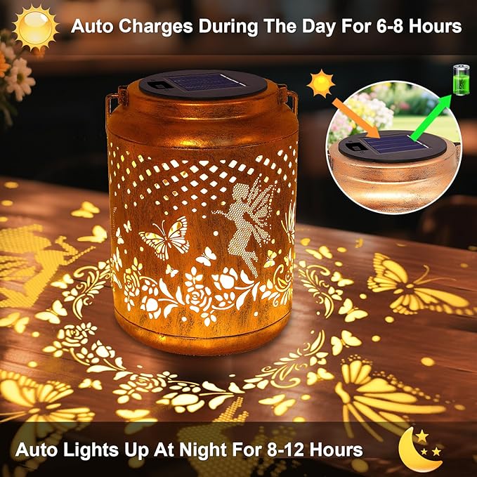 Solar Lanterns Outdoor Hanging Lantern Lights, Fairy Butterfly Metal Garden - Image 7
