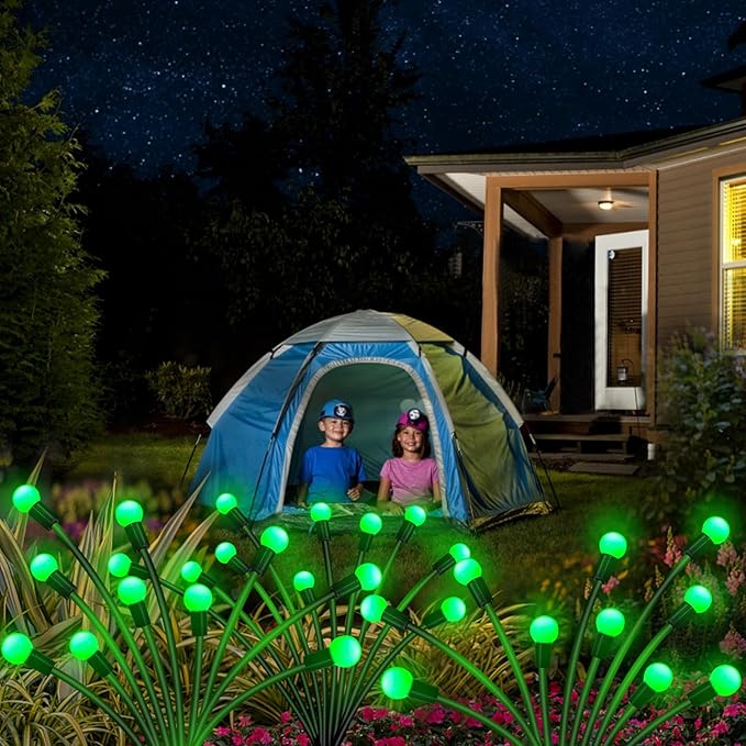 Kohlrabi Solar Halloween Lights Outdoor, 6 Pack 60 LED Solar Green Firefly - Image 7