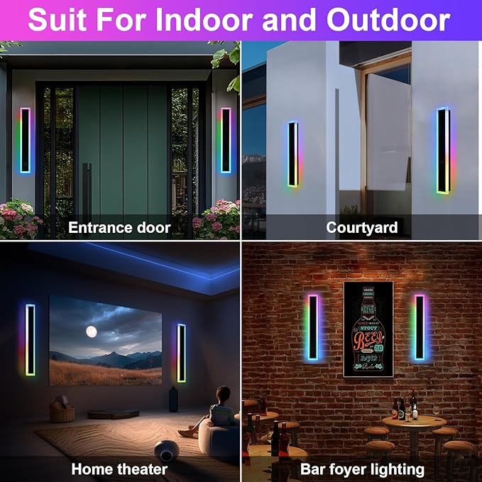 Modern Outdoor Wall Light, 2 Pack RGB Led Wall Lights Fixture, 32 inch Wall - Image 2