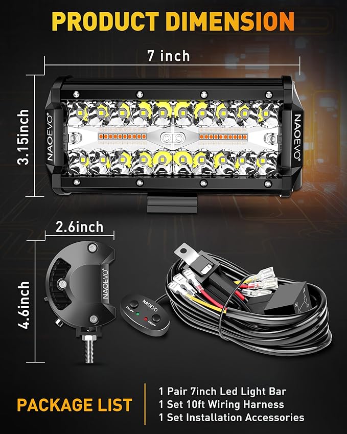 NAOEVO 7 Inch Light Bar, 240W 24, 000LM Offroad Fog/Driving Lights LED Pods - Image 9