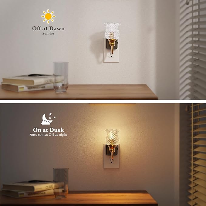 JandCase Night Light, 2 Pack Glass Night Lights Plug into Wall, Dimmble Floral - Image 3