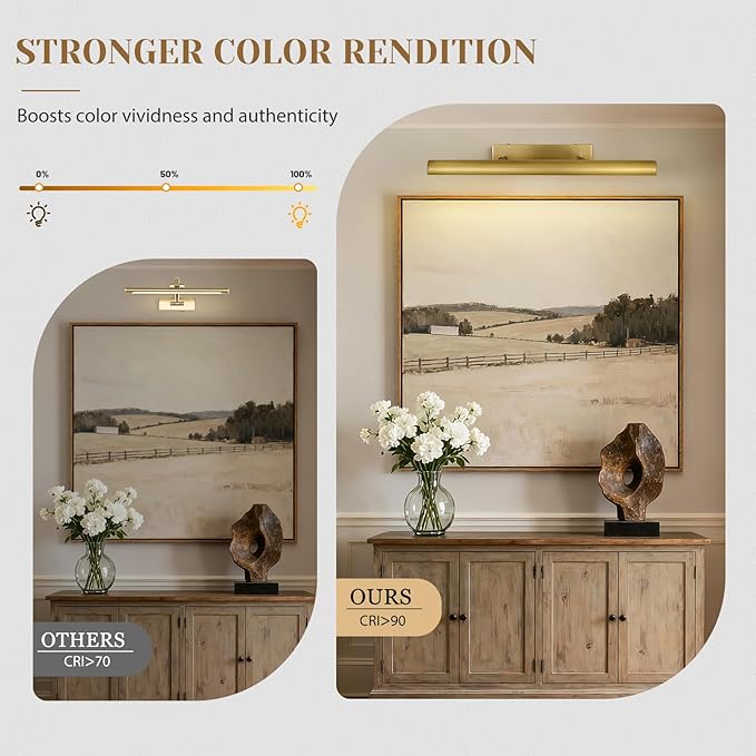 Brass Picture Lights for Wall, 4-Light Brush Gold Art Light, Dimmable Gallery - Image 6