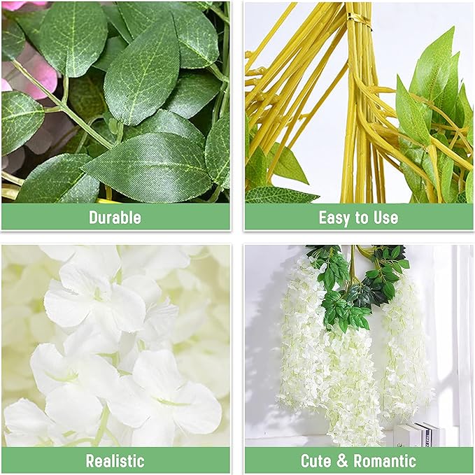 BLEUM CADE 10Pcs White Fake Wisteria Hanging Flowers, 3.6Ft/Pcs Artificial - Image 3