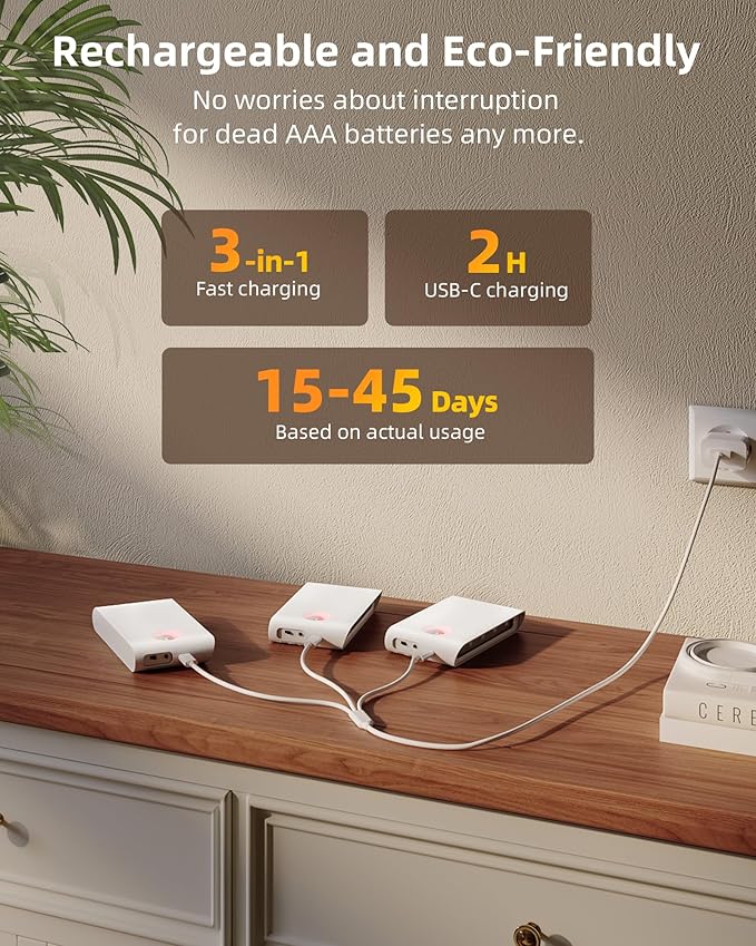 EZVALO 3 Pack LED Motion Sensor Night Lights, 1500mAh Rechargeable Sync Stair - Image 5