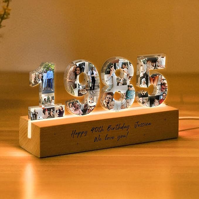 Personalized 40th Birthday Night Light 1985 – Custom Photo Collage Lamp - Image 5
