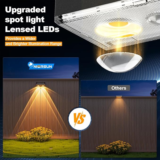 NIORSUN Solar Fence Lights, 8 Pack Deck Light, Led Lights Warm White Outdoor - Image 2