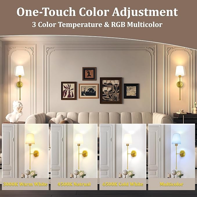 Battery Operated Wall Sconce Set of 2, 15 Colors Rechargeable Wall Lights - Image 2