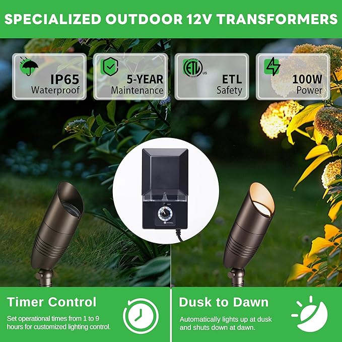 Landscape Light Kit, 6 Pack 3CCT Selectable Spot Light and 100W Low Voltage - Image 3
