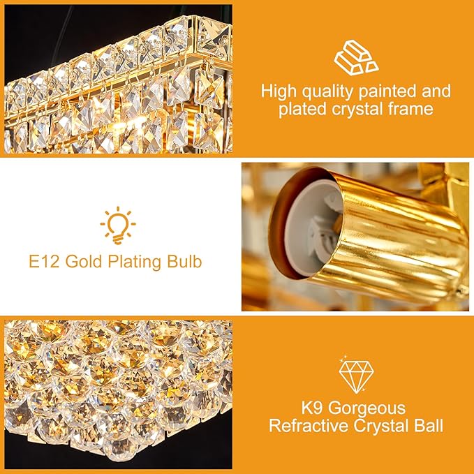 4-Light Gold Crystal Chandeliers Flush Mount Chandelier Light Fixture - Image 5