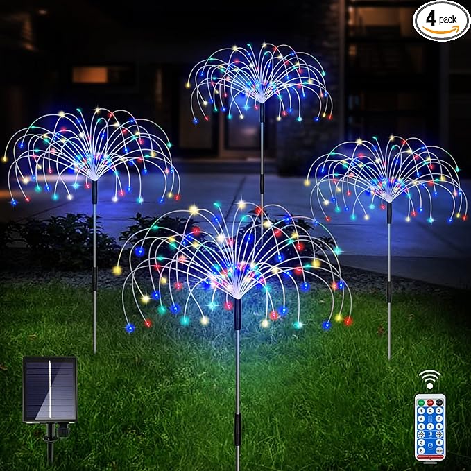 Outdoor Solar Garden Lights, 4 Pack 120 LED Copper Wire Waterproof Garden by Unihoh