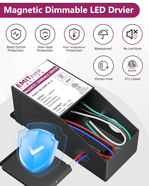 EMITEVER 30W Magnetic Dimmable LED Drvier, 12V Transformer Magnetic Power - Image 3