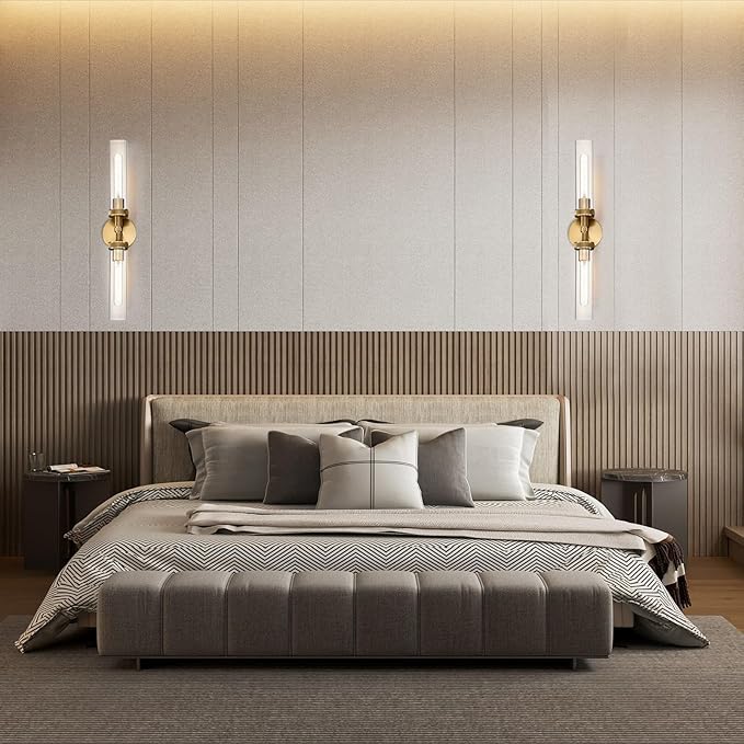 LaLuLa 2-Light Bathroom Vanity Light, Knurled Texture Linear Gold Wall Sconces - Image 9