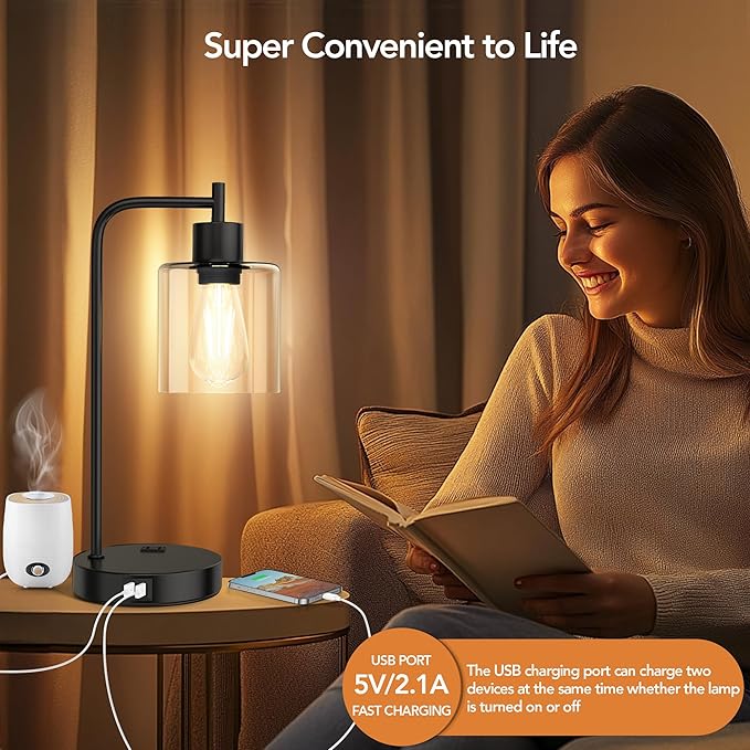 QiMH Industrial Touch Control Table Lampwith 2 USB Ports and AC Outlet - Image 3