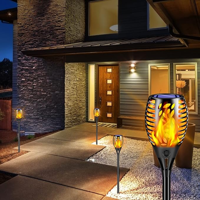 TomCare 8 Pack Outdoor Flickering Flames Torch Decorative Garden Lights Solar - Image 8