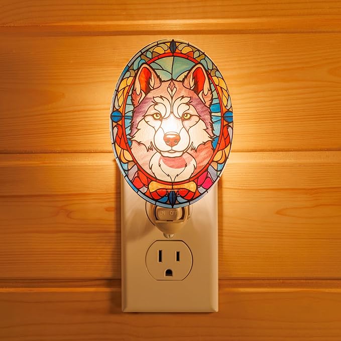 Stained Glass Styled Husky Night Light – Real Glass Plug-in Dog Night Light - Image 2