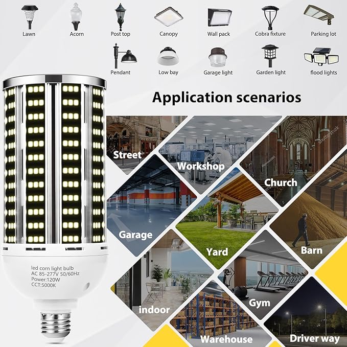 120W 2 pack LED Corn Light Bulb, Commercial Grade DayLight 5000K E26/E39 - Image 6