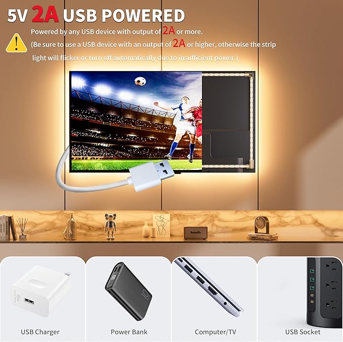 PAUTIX LED Strip Light 5V USB 6.56ft/2m 2700K, 640LEDs 1200lm Dimmable COB LED - Image 5